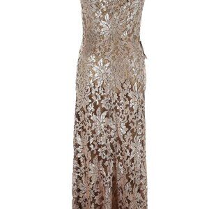 Tadashi Shoji Oidette Gold Sequin Lace Overlay full length formal dress